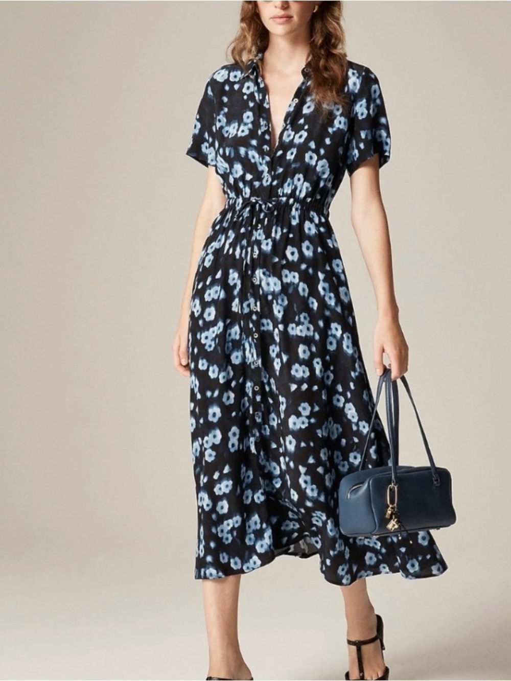 J Crew Cerise Shirt-Dress in Blurry Floral Crepe De Chine, size 8, NWOT